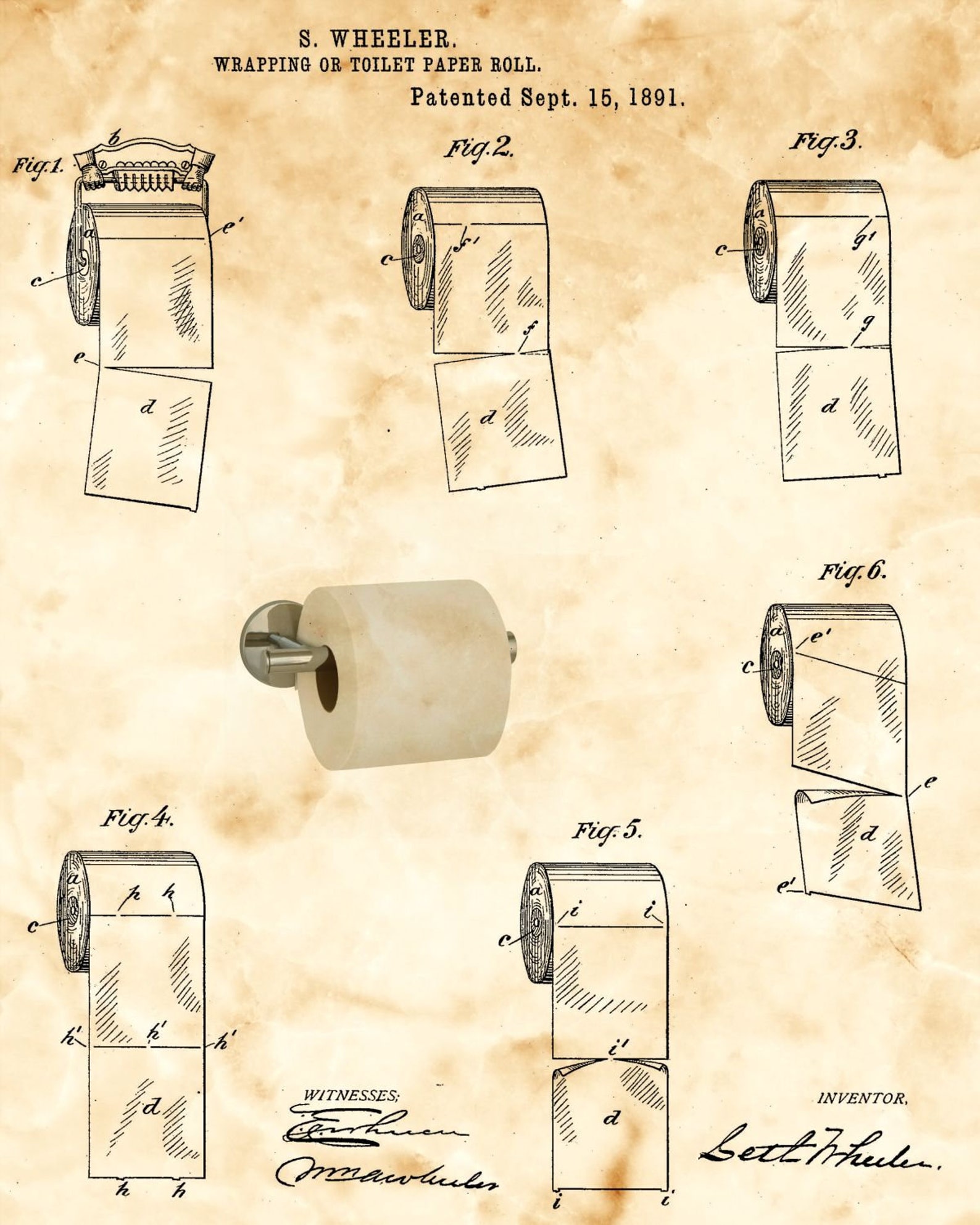 Patent Print 1891 Toilet Paper Roll 4 BGs Reproductions Etsy