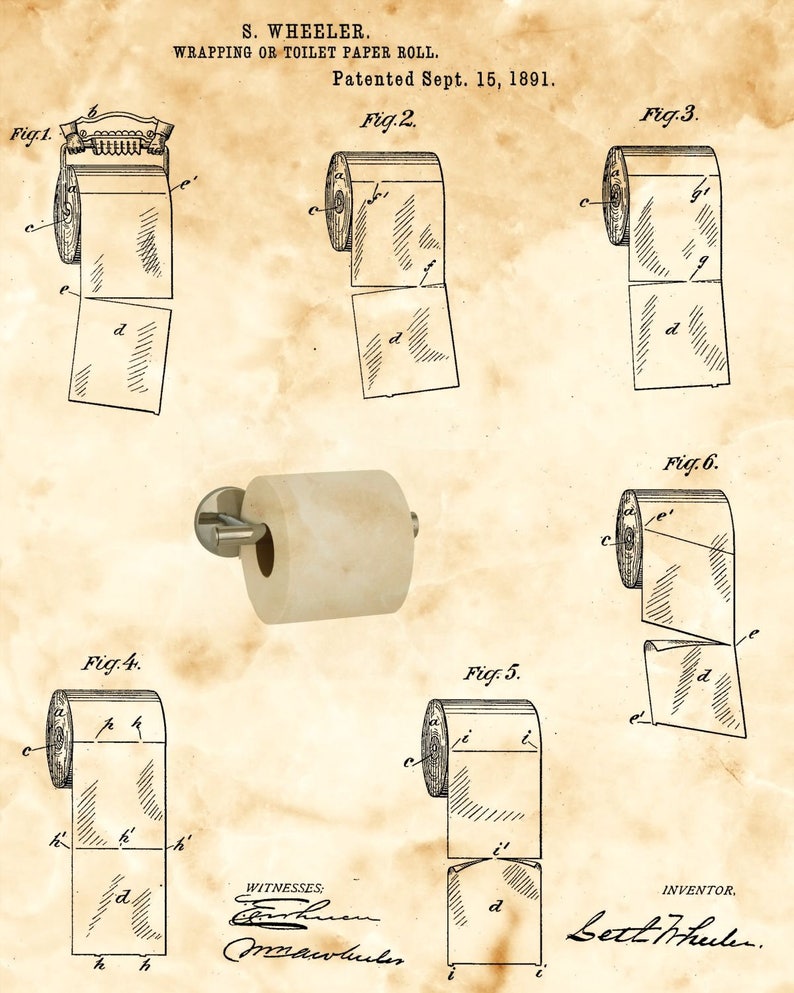 Patent Print 1891 Toilet Paper Roll 4 BGs Reproductions Etsy