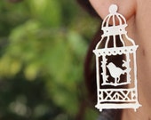 Statement earring 925 Sterling Silver birdcage and bird circle birthday gift bohemian earring personalise hypoallergic earring minimal