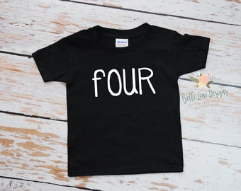 Toddler Boy's Fourth Birthday Black Tshirt | 4th Birthday Boy | Fourth Birthday Shirt | Toddler Boy Fourth Birthday | 298