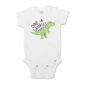 Dinosaur 1st Birthday Bodysuit Boy, First Dino, TRex T-Rex Rawr Oneasaurus, One-A-Saurus Boy's Party 12 18 24 Month Short or Long Sleeve 584