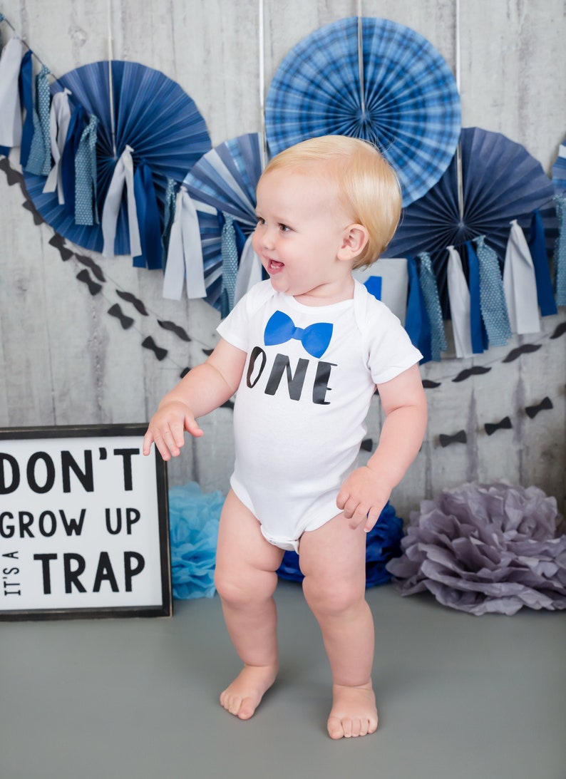 One Birthday Boy W Bow Tie Bodysuit Boy's First Birthday Etsy
