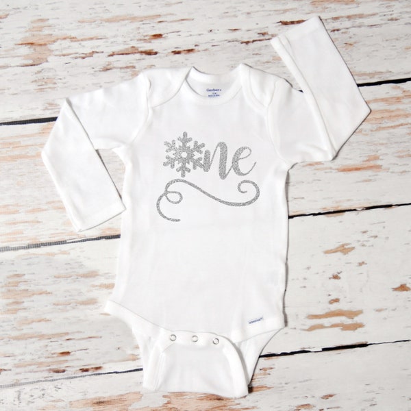 One Snowflake Birthday Bodysuit, First Winter 1st Frozen Party, Snowflake Baby Cake Smash Outfit 12 18 24 M Month Short or Long Sleeve 510