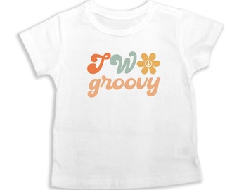 Two Groovy Second Birthday Onesie or Tshirt, Girl's Two Bday Shirt, Groovy Babe Outfit, 2nd Birthday Party, Daisy Retro Hippie Mauve 672