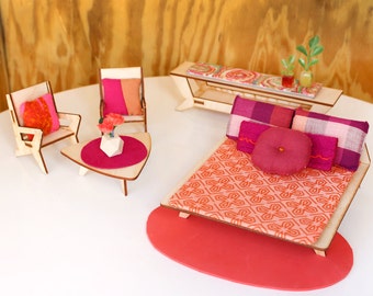 Deluxe Textile Set for 1:12 scale dollhouse - Cad Red Mod Collection