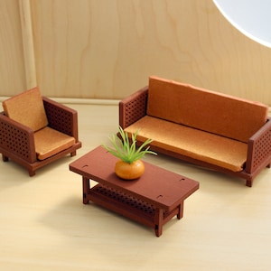 1:24 scale Cane Living Room 3-Piece Set - Modern Dollhouse Furniture kit