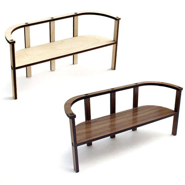 1:12 scale Clubhouse Bench in Birch or Walnut - Miniature Modern furniture