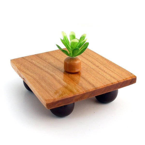 Warm Cherry Coffee Table w/ Round Legs - Modern Miniature furniture