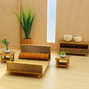 1:24 scale Cane Bedroom Set - Modern Dollhouse Furniture kit