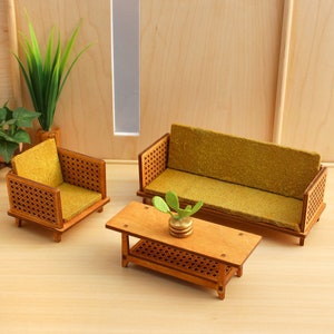 1:16 scale Cane Living Room Set - Modern Dollhouse Furniture kit