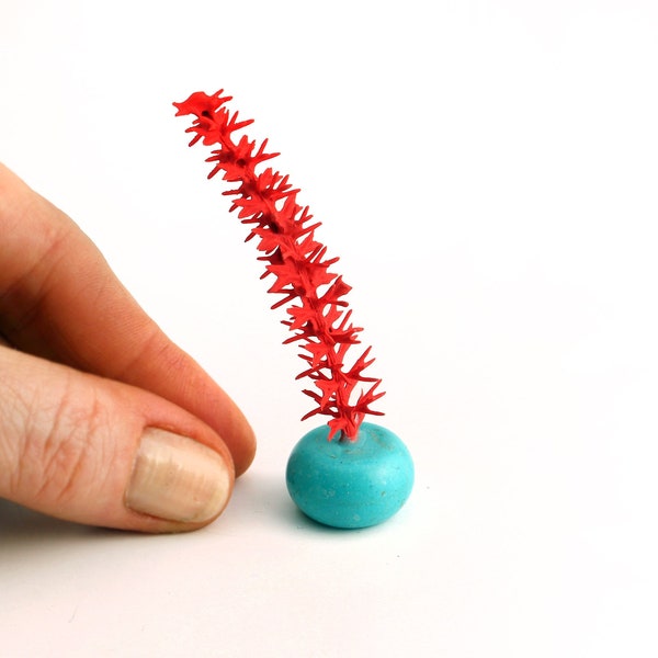 Red Stem in Turquoise Pot - Miniature Modern decor