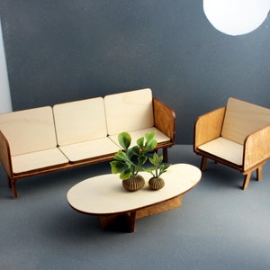 1:12 scale LOUNGE Living Room Set - Modern Dollhouse Furniture Kit