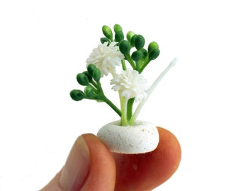 1:24 scale White Bouquet in Handmade Stoneware Pot - Miniature Modern decor