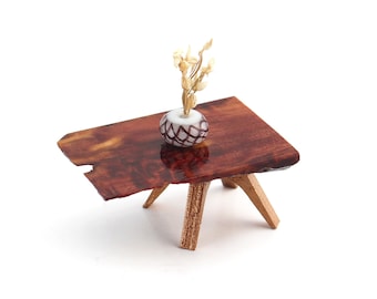 1:24 scale Red Cedar Live Edge Side Table - Modern Luxury Miniature