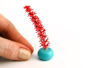 Red Stem in Turquoise Pot - Miniature Modern decor