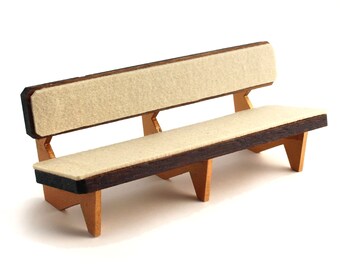 Solid Walnut MCM Couch w/ Cream Felt Cushions and Bronze Legs - 1:12 scale Modern Miniature furniture