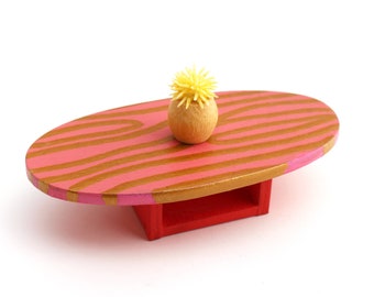 1:24 scale Gold + Pink Oval Coffee Table - STUDIO PEEL Collection - Modern Miniature furniture