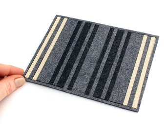 Miniature Rug: Black + Cream Stripes on Gray - Modern Miniature Dollhouse decor (Sm)