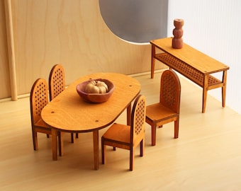 1:16 scale Cane Dining Room Set - Modern Dollhouse Furniture kit