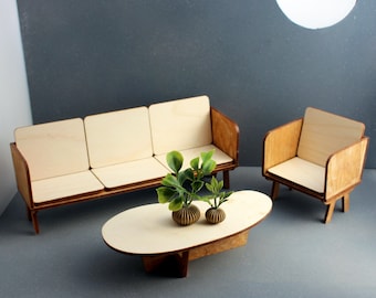1:12 scale LOUNGE Living Room Set - Modern Dollhouse Furniture Kit