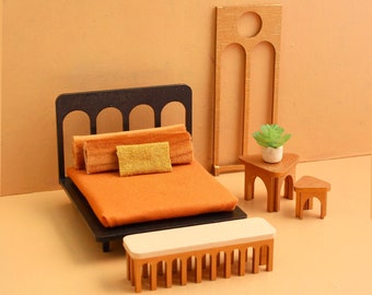 1:24 Scale Miniature Bedroom Set – Desert Modern Dollhouse Furniture Kit