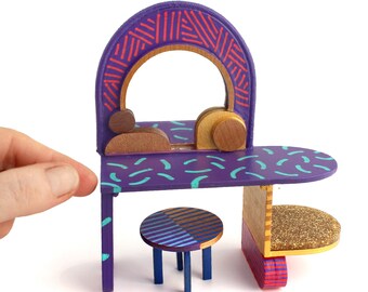 Purple Memphis Desk Set - STUDIO PEEL Collection - 1:12 scale Modern Miniature furniture