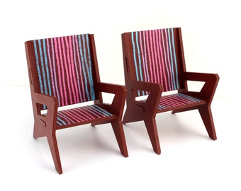 Sunset-Striped Butterfly Chair Pair - STUDIO PEEL Collection - 1:12 scale Miniature Modern furniture