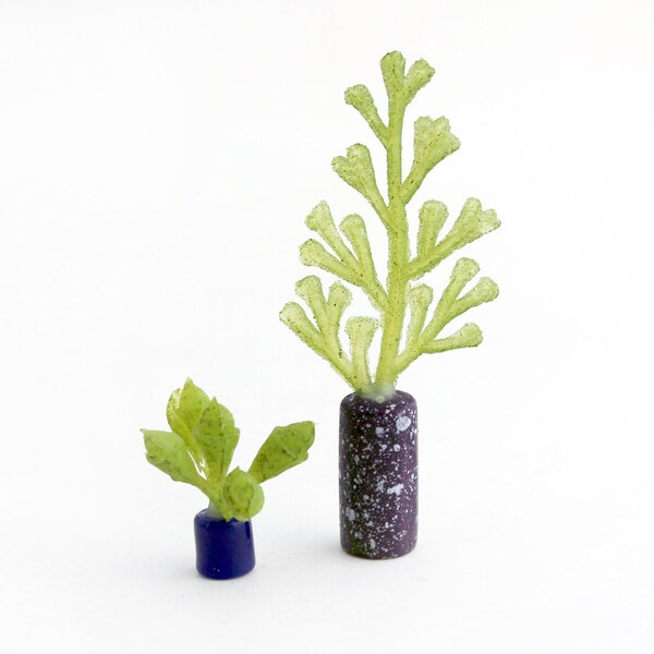 Deep Blue Plant Pair - Set of 2 Miniature Plants, Modern Dollhouse decor