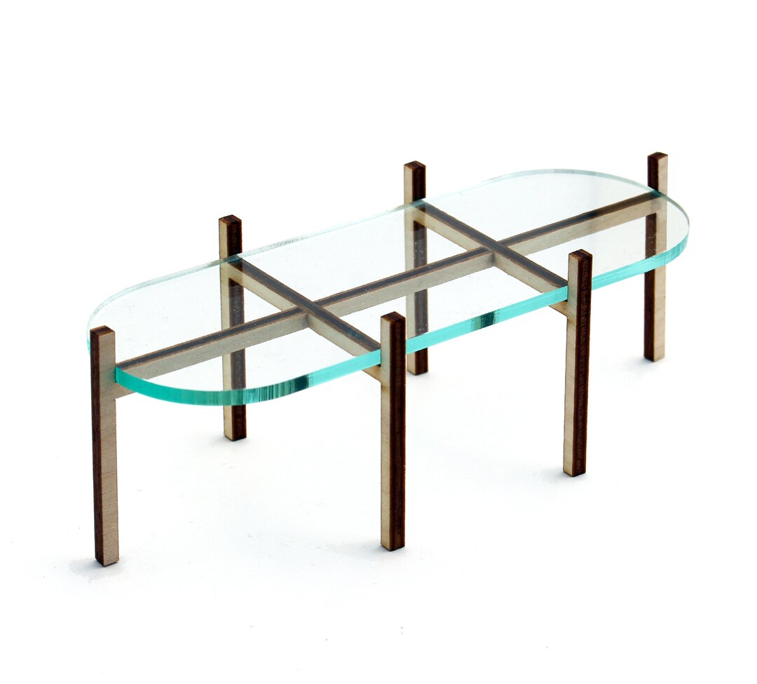 Long Glass Coffee Table Modern Miniature Furniture Kit Etsy