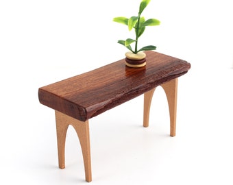 1:12 scale Juniper Live Edge Desk / Console with Bronze Arched Legs - Modern Luxury Miniature furniture