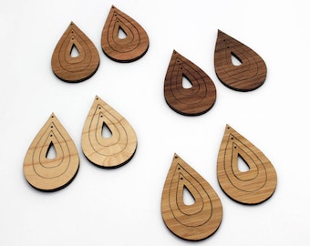 6 Concentric Raindrop Wood Beads : Cherry, Maple, Walnut or Bamboo