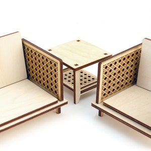 1:12 scale Cane Side Table Modern Dollhouse Furniture kit image 3