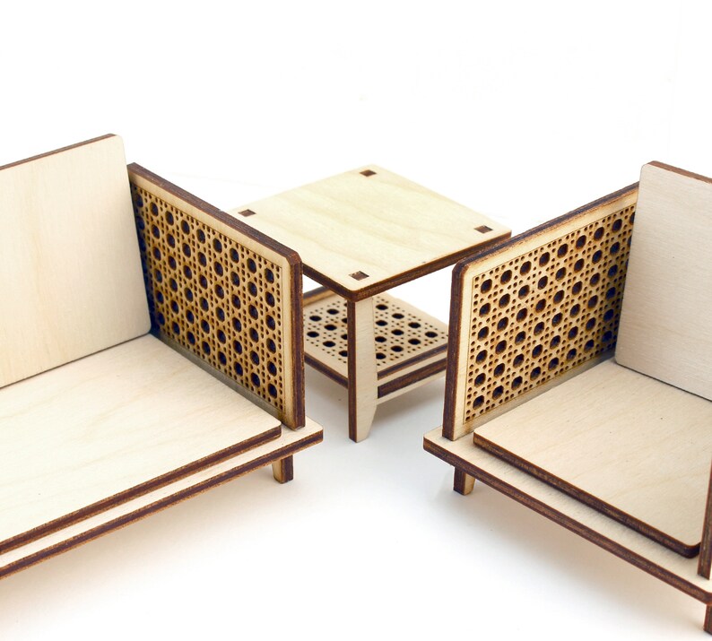 1:12 scale Cane Side Table Modern Dollhouse Furniture kit image 3