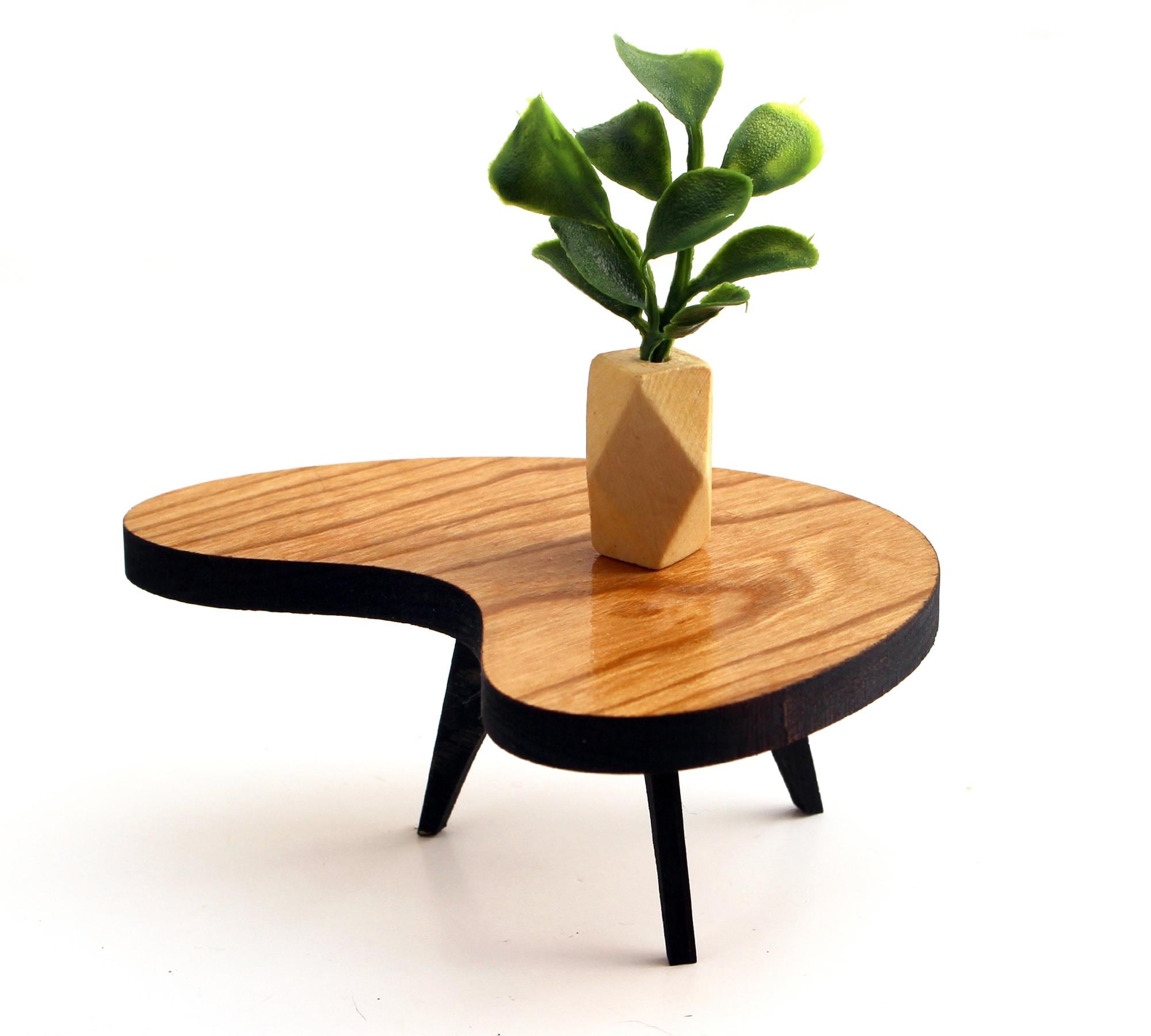 1:12 scale Solid Cherry Boomerang Tripod Table - Mid Century Modern Luxury Miniature furniture
