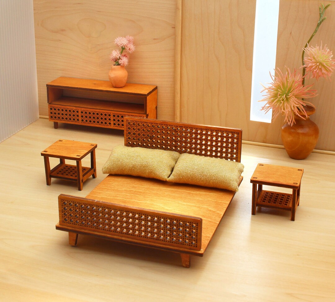 116 Scale Cane Bedroom Set Modern Dollhouse Furniture Kit Etsy