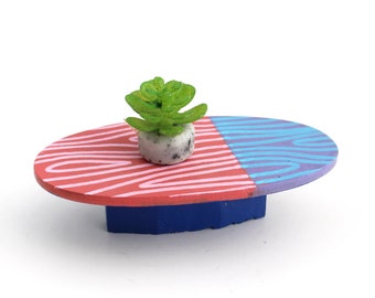 1:24 scale Pink + Blue Oval Coffee Table - STUDIO PEEL Collection - Modern Miniature furniture