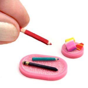Pencil Set on Pink Trays - 1:12 scale Desk Set - Modern Dollhouse Miniature decor and accessories