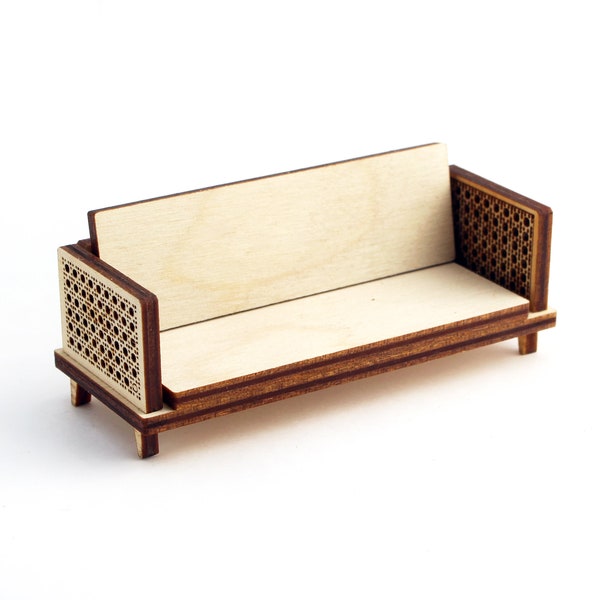 1:24 scale Cane Couch - Modern Dollhouse Furniture kit