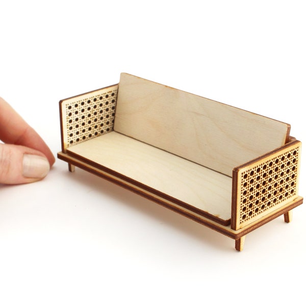 1:16 scale Cane Couch - Modern Dollhouse Furniture kit