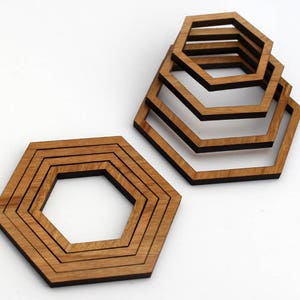 8 Concentric Hexagon Wood Beads : Cherry