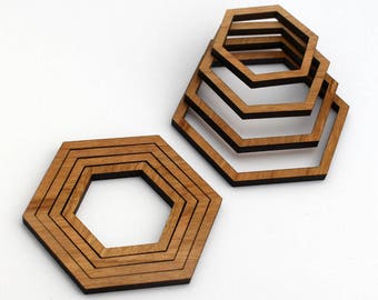 8 Concentric Hexagon Wood Beads : Cherry