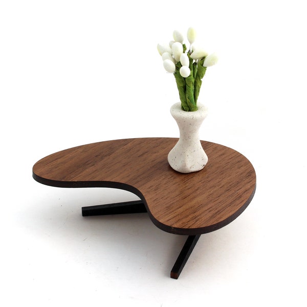 1:12 scale Walnut Boomerang Table w/ Angular Legs - Mid Century Modern Miniature furniture