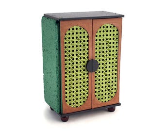 Assembled 1:12 scale Green Moss Wardrobe - Modern Miniature Dollhouse Furniture