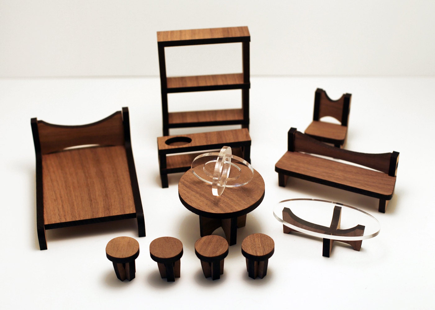 The ARC Dollhouse Furniture Set 1/16 scale Walnut Clear Etsy