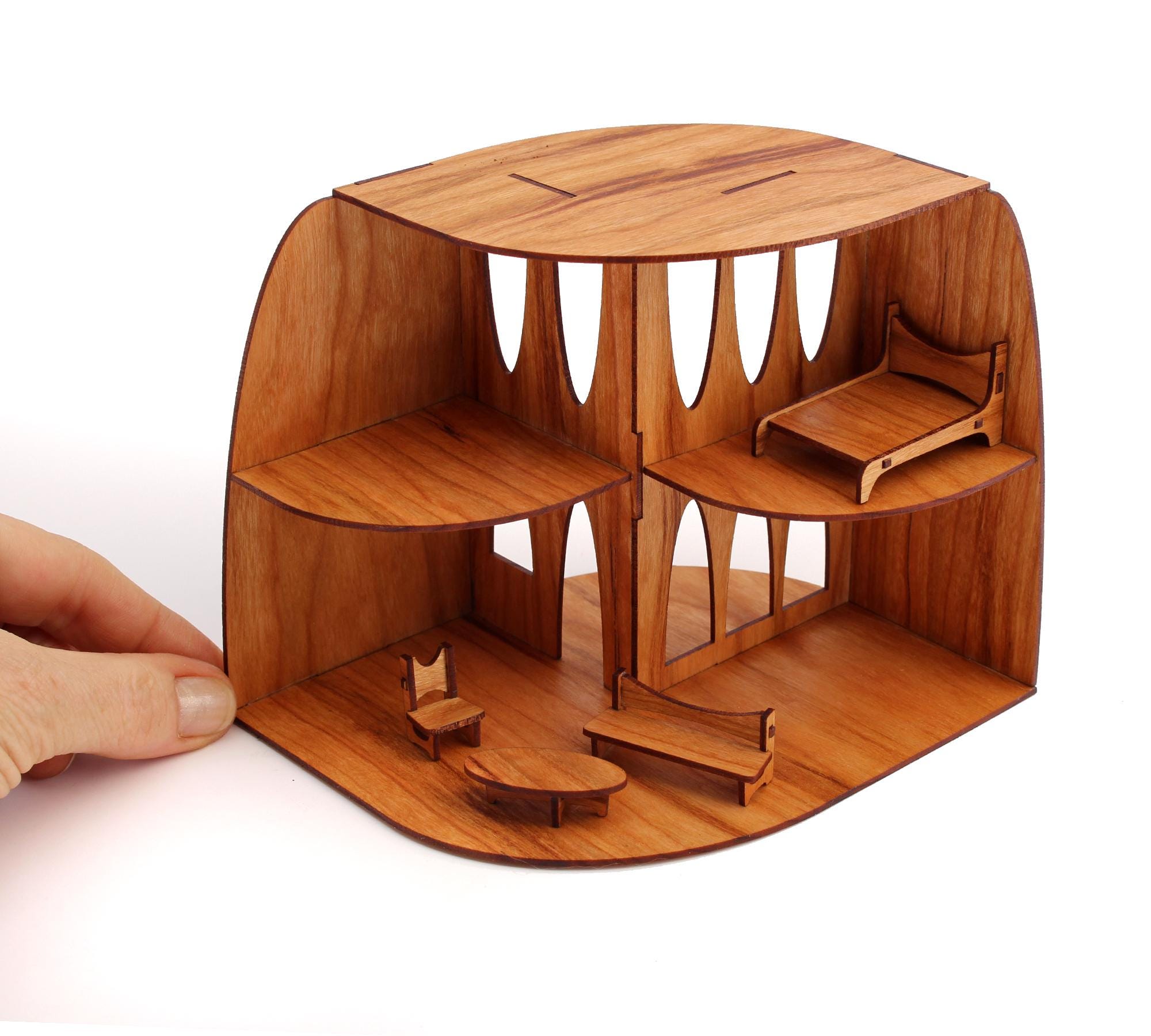 Mini ARC Dollhouse and Furniture - 1:48 Scale Solid Cherry Wood