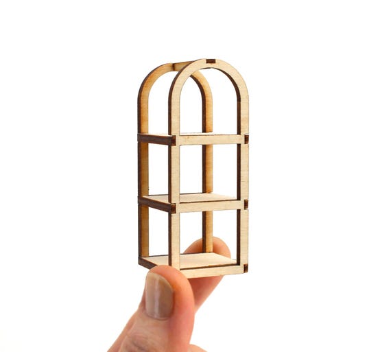 Miniature Birch Plywood Tall Plant Stand Kit: Modern Dollhouse Bookshelf