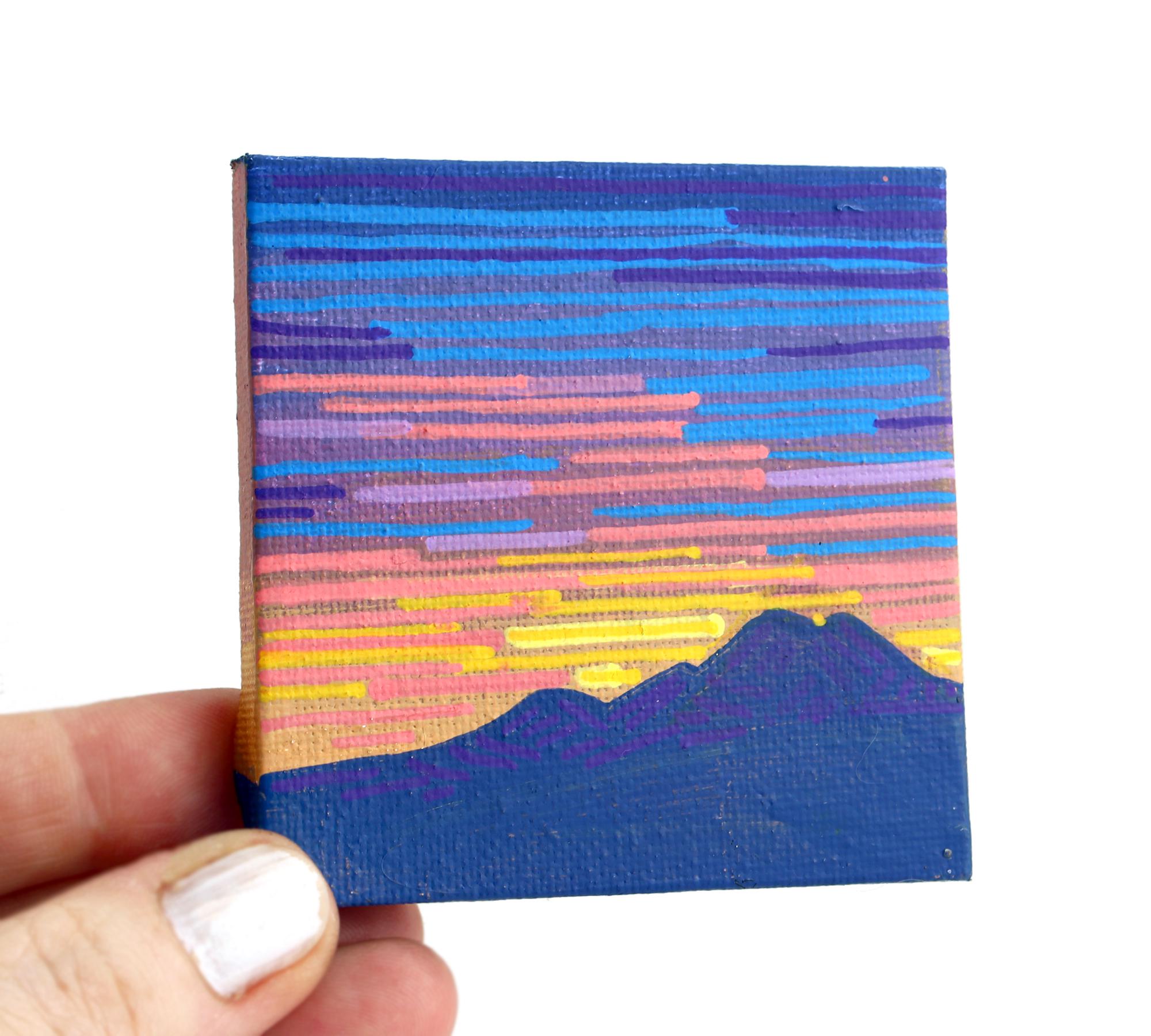 NM Mountain Sunset - Original Miniature Painting for the Modern Home + Decor