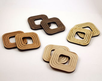 8 Concentric Rounded Square Wood Beads : Maple, Cherry, Walnut or Bamboo