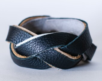 Geflochtene Ledermanschette, geflochtenes Armband, Infinity-Manschette, Ledermanschette, handgemachte gewebte Ledermanschette, einzigartige Manschette, Lederarmband, Wickelmanschette