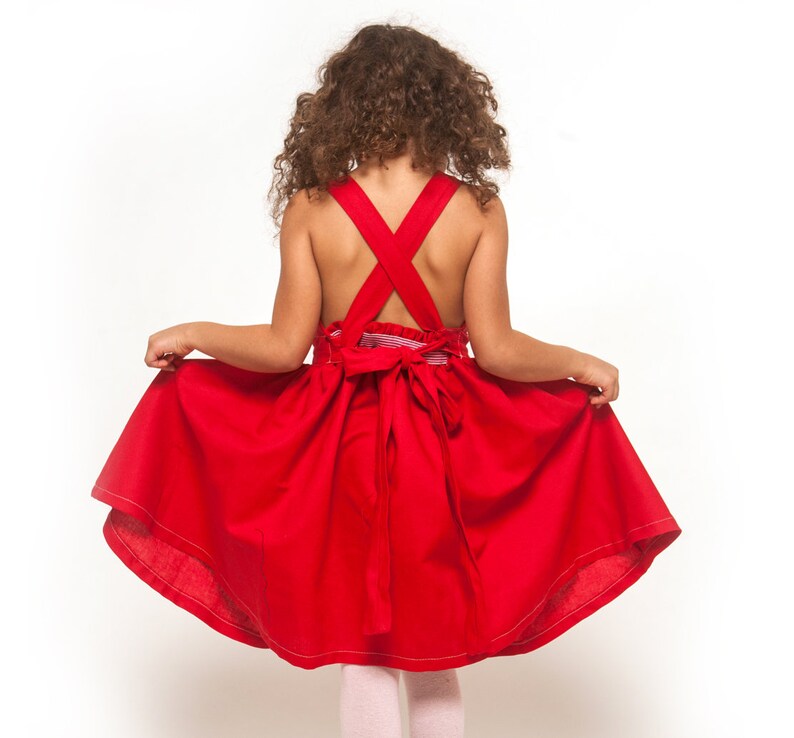 girls red pinafore dress